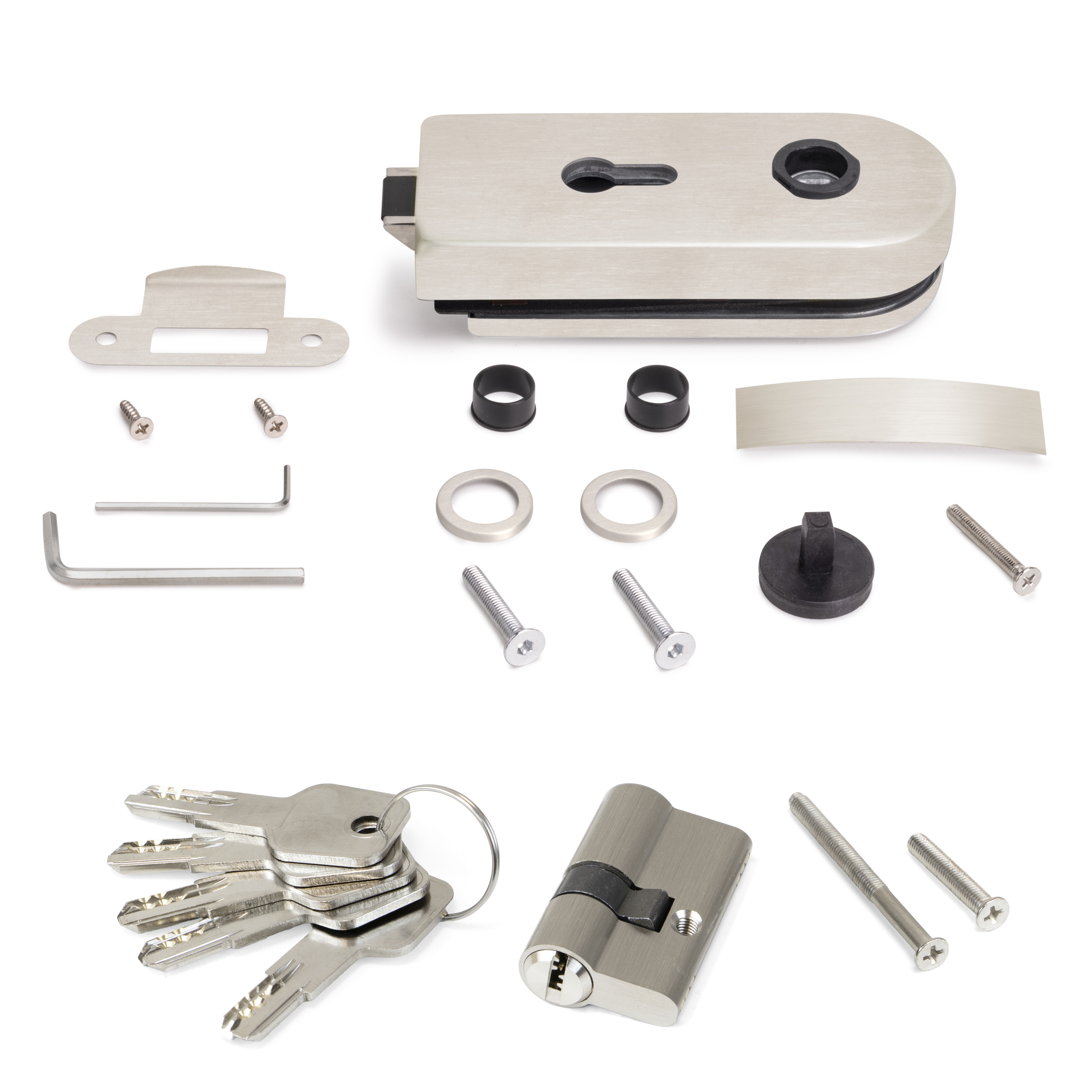 foto del prodotto kit di serratura per porta in vetro con telaio in legno