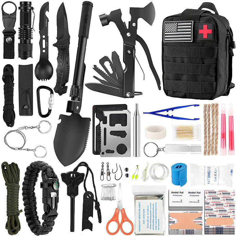 foto del prodotto kit di sopravvivenza di emergenza, kit di attrezzi di sopravvivenza multi utensile, marsupio tattico, borsa di emergenza per traumi da esterno per