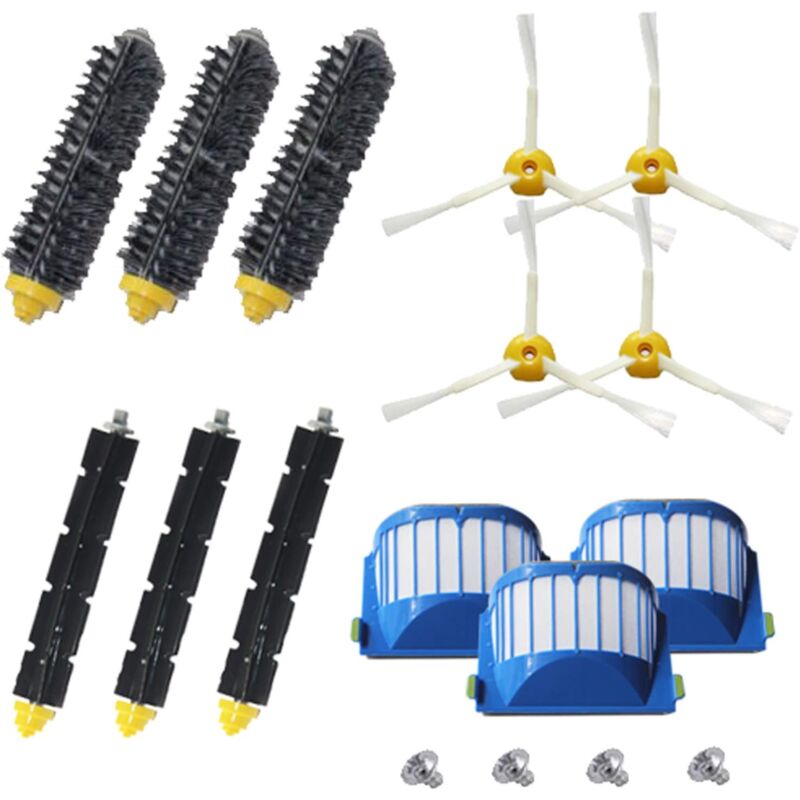 foto del prodotto kit di sostituzione accessori applicabili, agitatore per capelli, spazzola laterale e filtro aero vac compatibile con irobot roomba serie 600 585 595