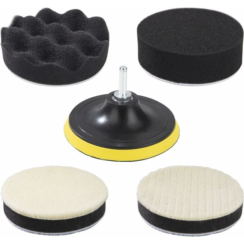 foto del prodotto kit di spugna lucidante per lucidatura auto, tamponi lucidanti con adattatore per trapano, 125 mm 5 pollici, disco lucidante, composto per tamponi