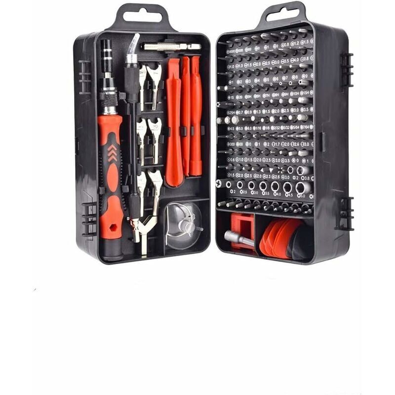 foto del prodotto kit di strumenti di riparazione per cacciavite di precisione magnetico mini 135 in 1 per iphone, laptop, orologio con organizer portaoggetti, rosso