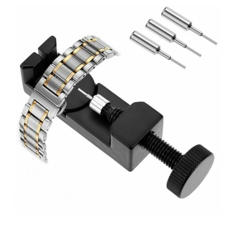 foto del prodotto kit di strumenti per la riparazione di cinturini per orologi, kit di strumenti per orologiai con 3 perni extra, rimozione dei perni del cinturino
