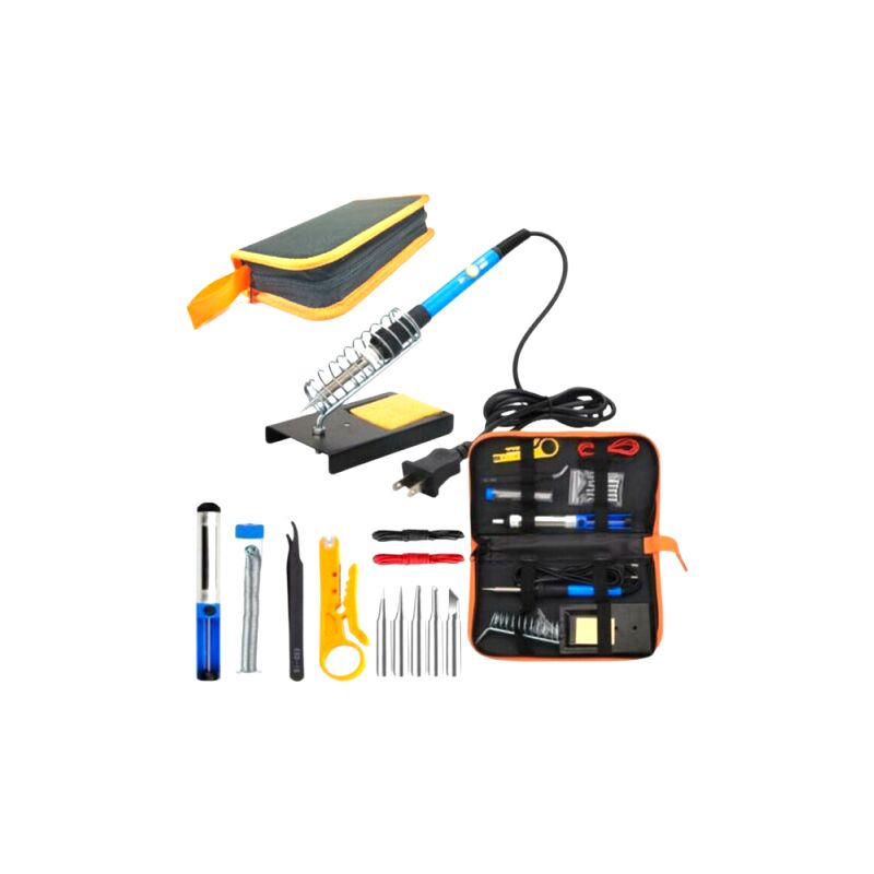 foto del prodotto kit di strumenti per saldatore elettronico da 15 pezzi, protezione per saldatore 220v 60w, saldatore e dissaldatore elettrico