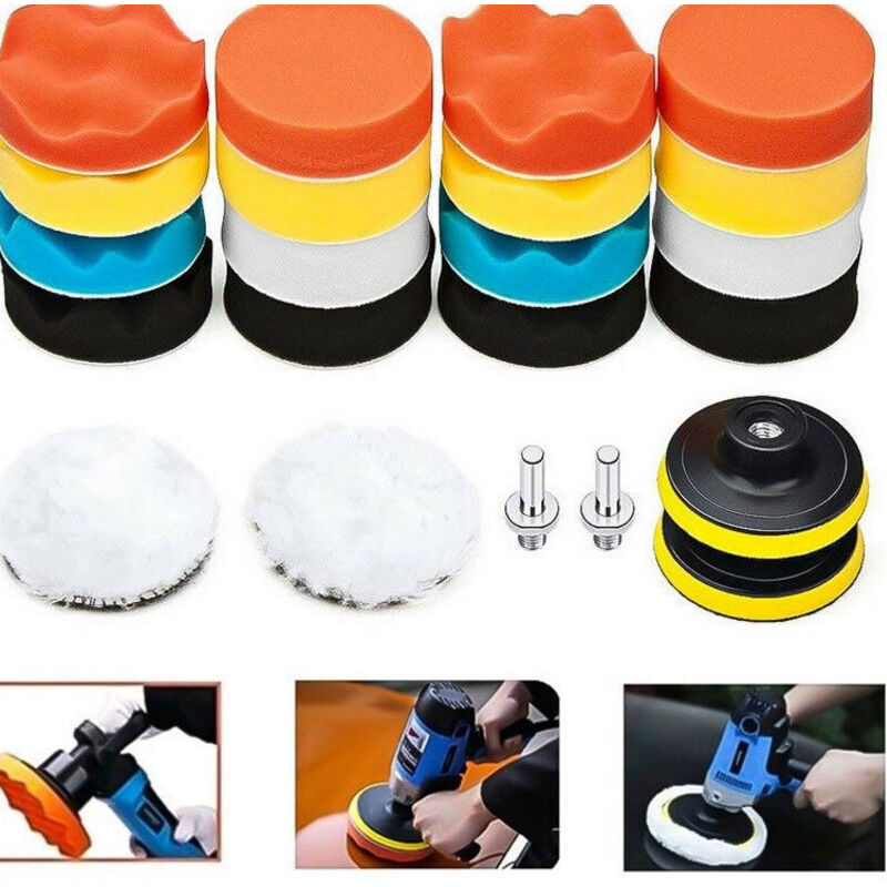 foto del prodotto kit di tamponi per lucidatura per auto da 22 pezzi kit di spugne per trapano dischi per lucidatura per carrozzeria auto sigillanti in schiuma