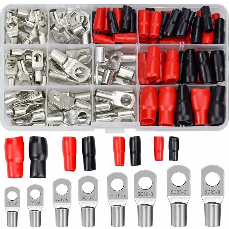 foto del prodotto kit di terminali a crimpare da 120 pezzi, terminali elettrici per auto con terminali per batteria a crimpare, panoramica della bocca del connettore