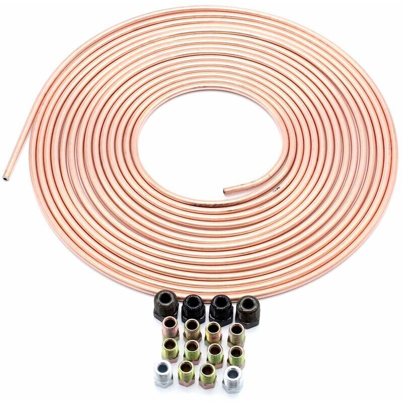 foto del prodotto kit di tubi freno in rame nichelato e raccordo 3 16 od, bobina da 25 piedi