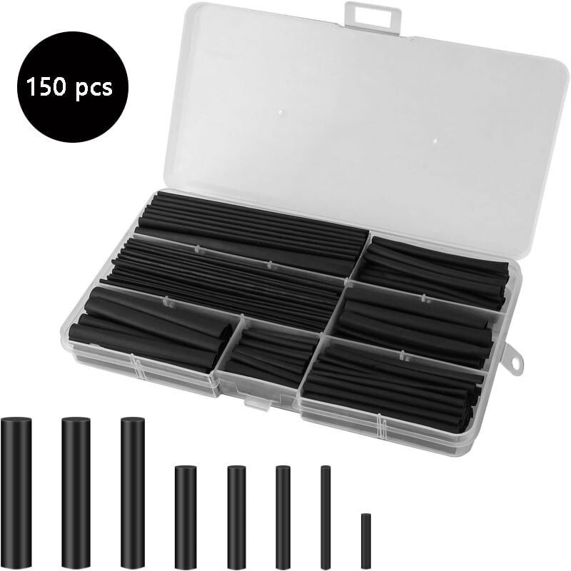 foto del prodotto kit di tubi termorestringenti, 150 pezzi nero per circuiti, auto, riparazioni idroelettriche