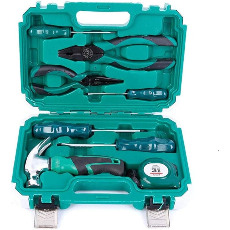 foto del prodotto kit di utensili portatili da 8 pezzi strumenti per la riparazione di casa ufficio auto con scatola di plastica
