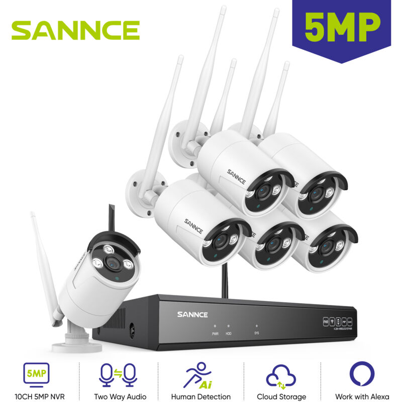 foto del prodotto kit di videosorveglianza 5mp wifi 6telecamere citofono bidirezionale monitoraggio remoto sistema di sicurezza videosorveglianza senza fili 0tb hdd