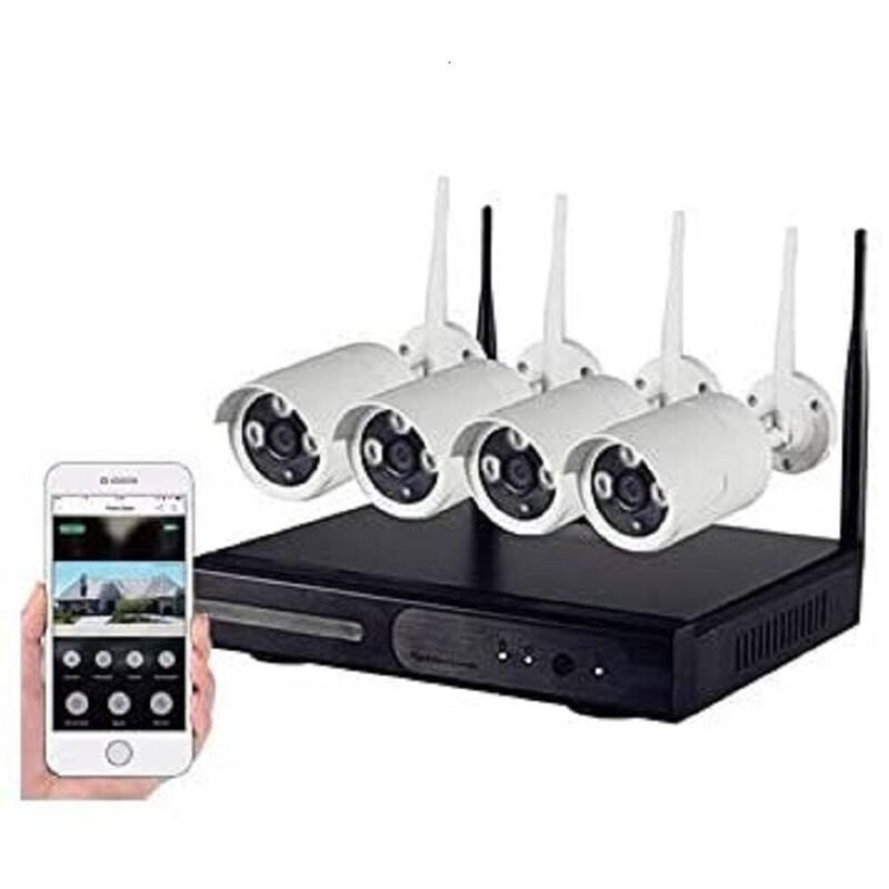 foto del prodotto kit di videosorveglianza con 4 telecamere nvr lan wireless full hd wifi cw567 - - trade shop traesio