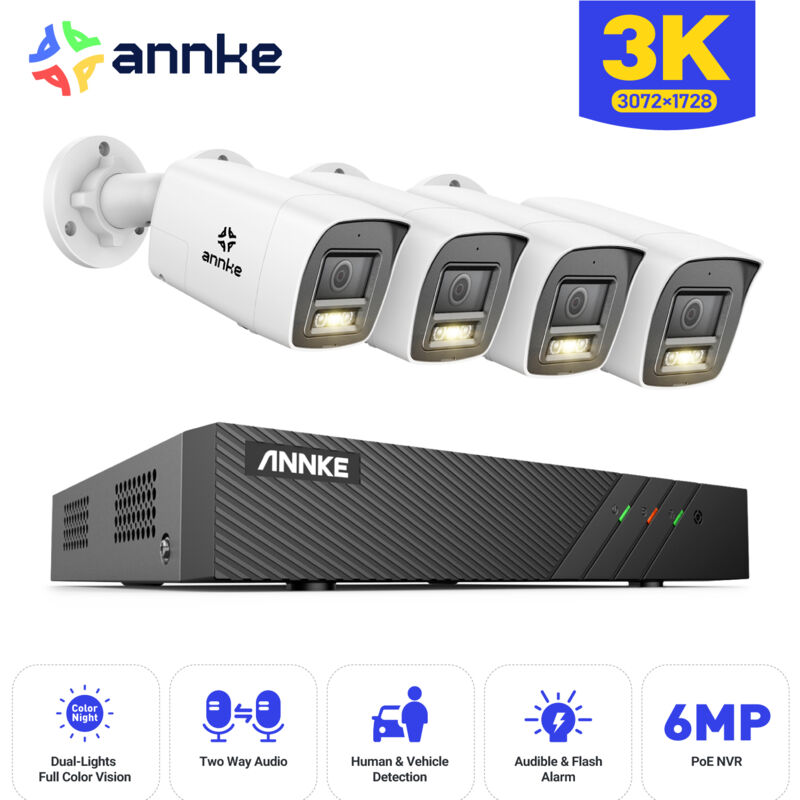 foto del prodotto kit di videosorveglianza esterno 4 5mp ip telecamere audio bidirezionale,rilevamento movimento,visione notturna colori,app pc remota