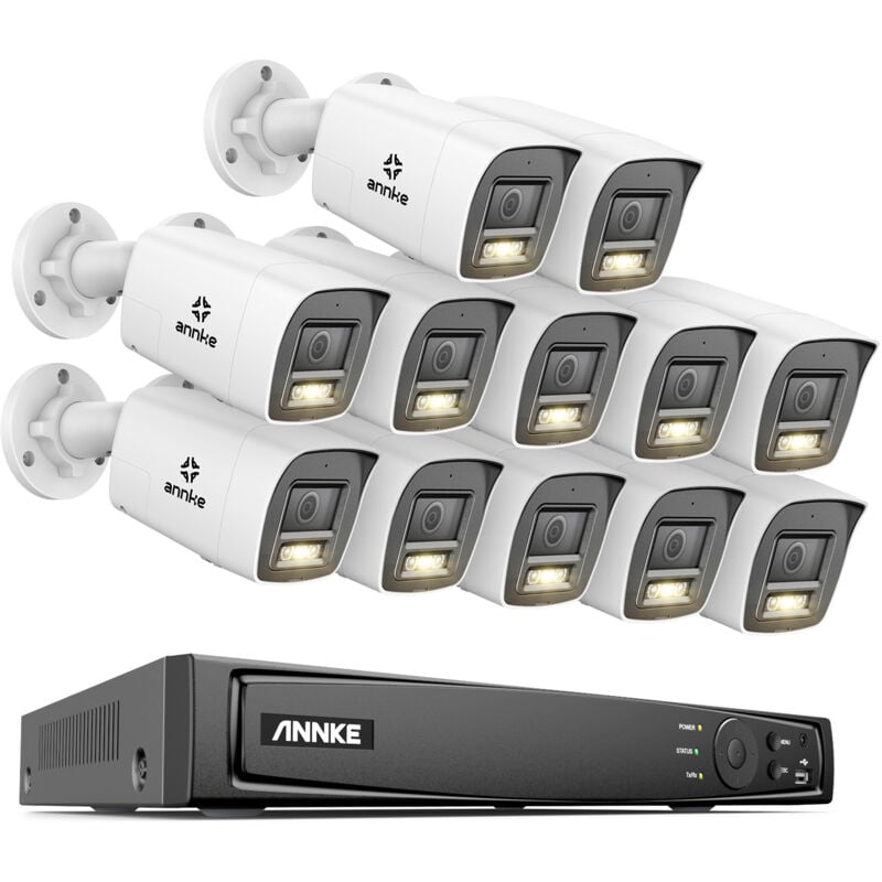 foto del prodotto kit di videosorveglianza esterno,audio bidirezionale,16ch nvr con 4k 12 telecamere poe colori visione notturna,sistema di telecamere di