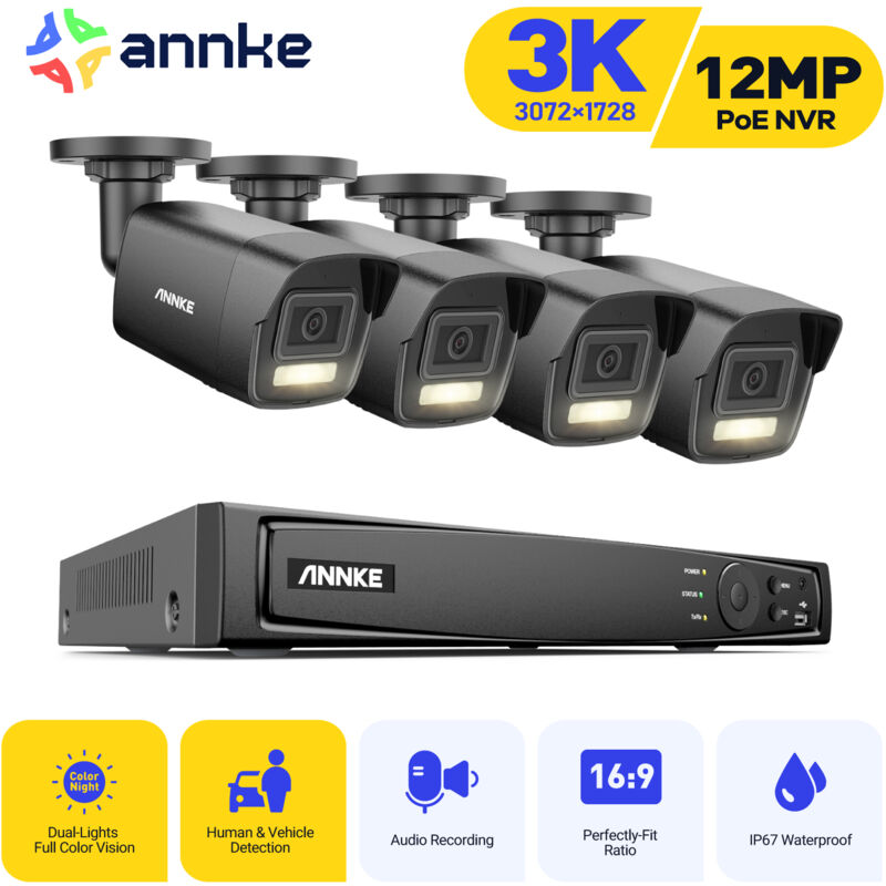 foto del prodotto kit di videosorveglianza intelligente doppia luce con 4 telecamere 5mp visione notturna allarme e mail kit telecamera di sorveglianza esterno app pc