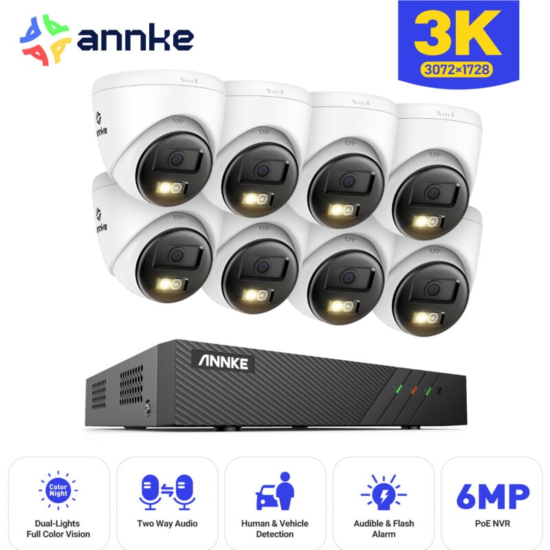 foto del prodotto kit di videosorveglianza poe esterno 8 5mp ip telecamere visione notturna colori,audio bidirezionale,rilevamento movimento, app pc telecomando annke