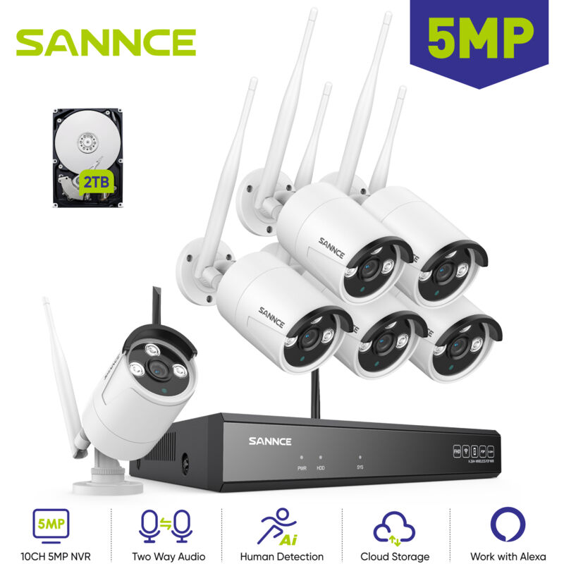 foto del prodotto kit di videosorveglianza senza fili 5mp wifi 6telecamere citofono bidirezionale monitoraggio remoto sistema di sicurezza 2tb hdd sannce