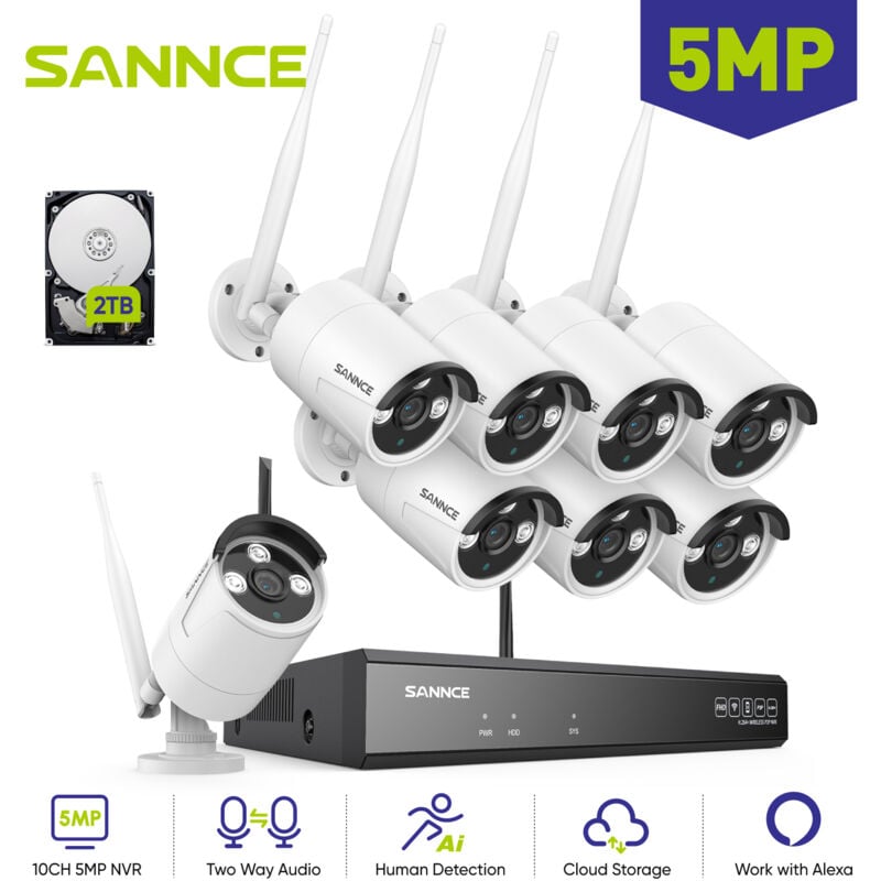 foto del prodotto kit di videosorveglianza senza fili 5mp wifi 8telecamere rilevamento movimento monitoraggio remoto sistema di sicurezza 2tb hdd sannce