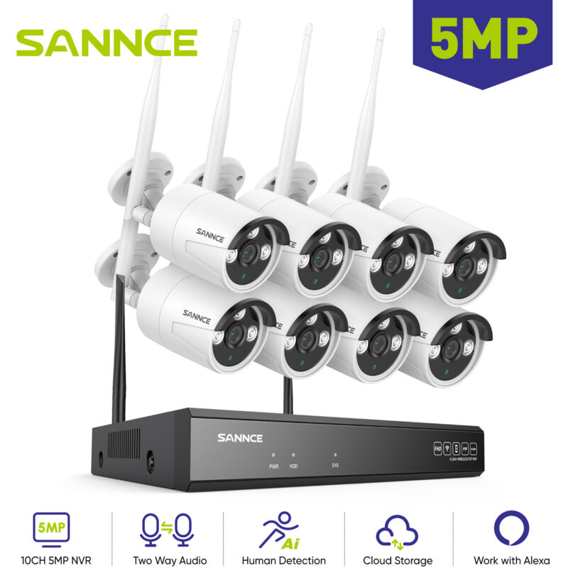foto del prodotto kit di videosorveglianza wireless esterno sannce 5mp 8 ip telecamere audio bidirezionale visione notturna,registrazione 24 7,wifi sistema di