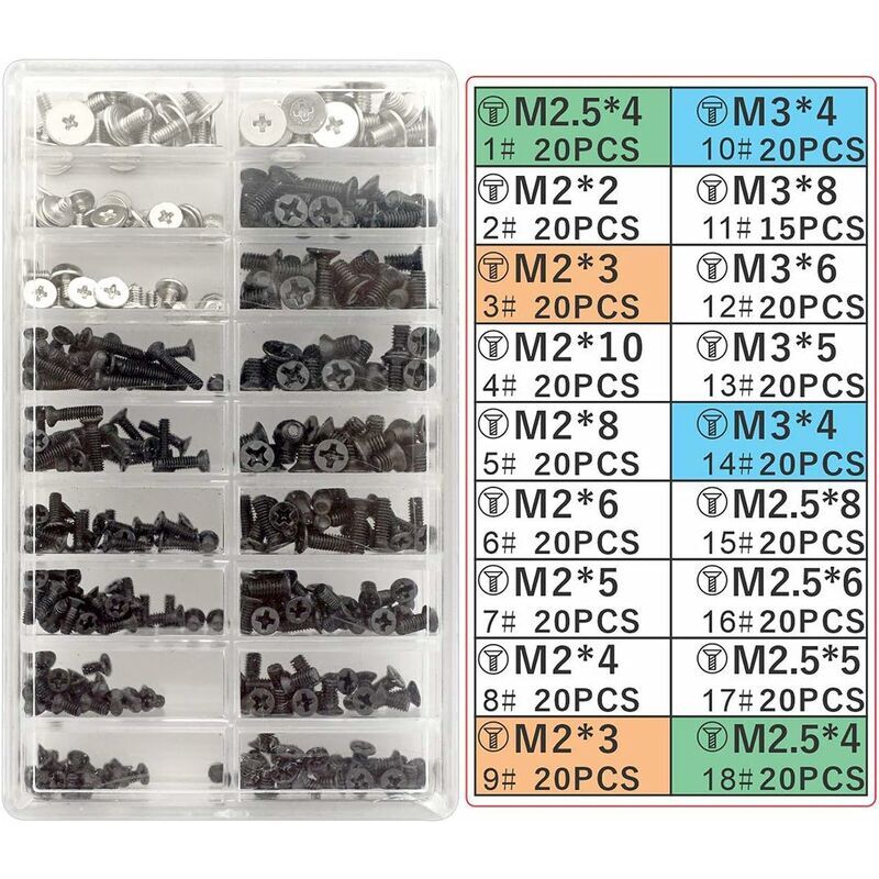 foto del prodotto kit di viti universali per laptop da 355 pezzi per ssd m.2, disco rigido m2 m3 m5, nero set di viti m2 m5 m3 incluso