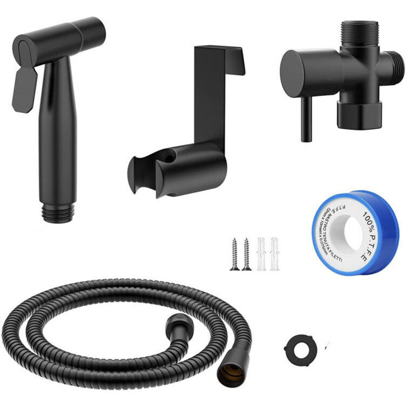 foto del prodotto kit doccetta per wc, soffione doccia per la pulizia del bagno, spruzzatore per l igiene personale quotidiana, set di tubi flessibili a parete nero 