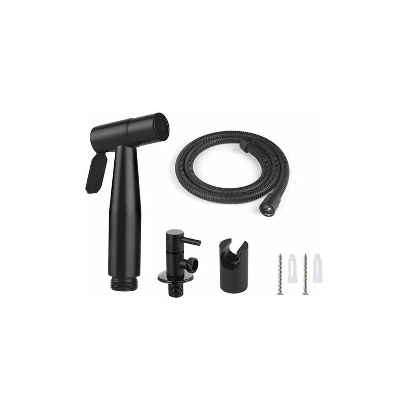 foto del prodotto kit doccetta wc, flessibile da 1,5 mt e supporto, adattatori g1 2 neri