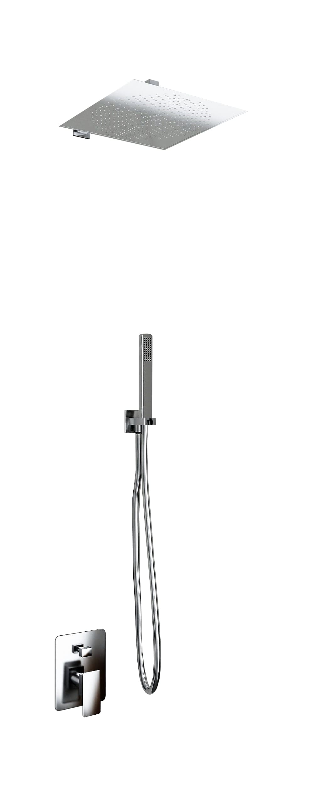 foto del prodotto kit doccia 2 vie soffione acciaio inox slim 2 mm braccio doccia presa acqua flessibile doccino soffione 25x25 cm con braccio da parete
