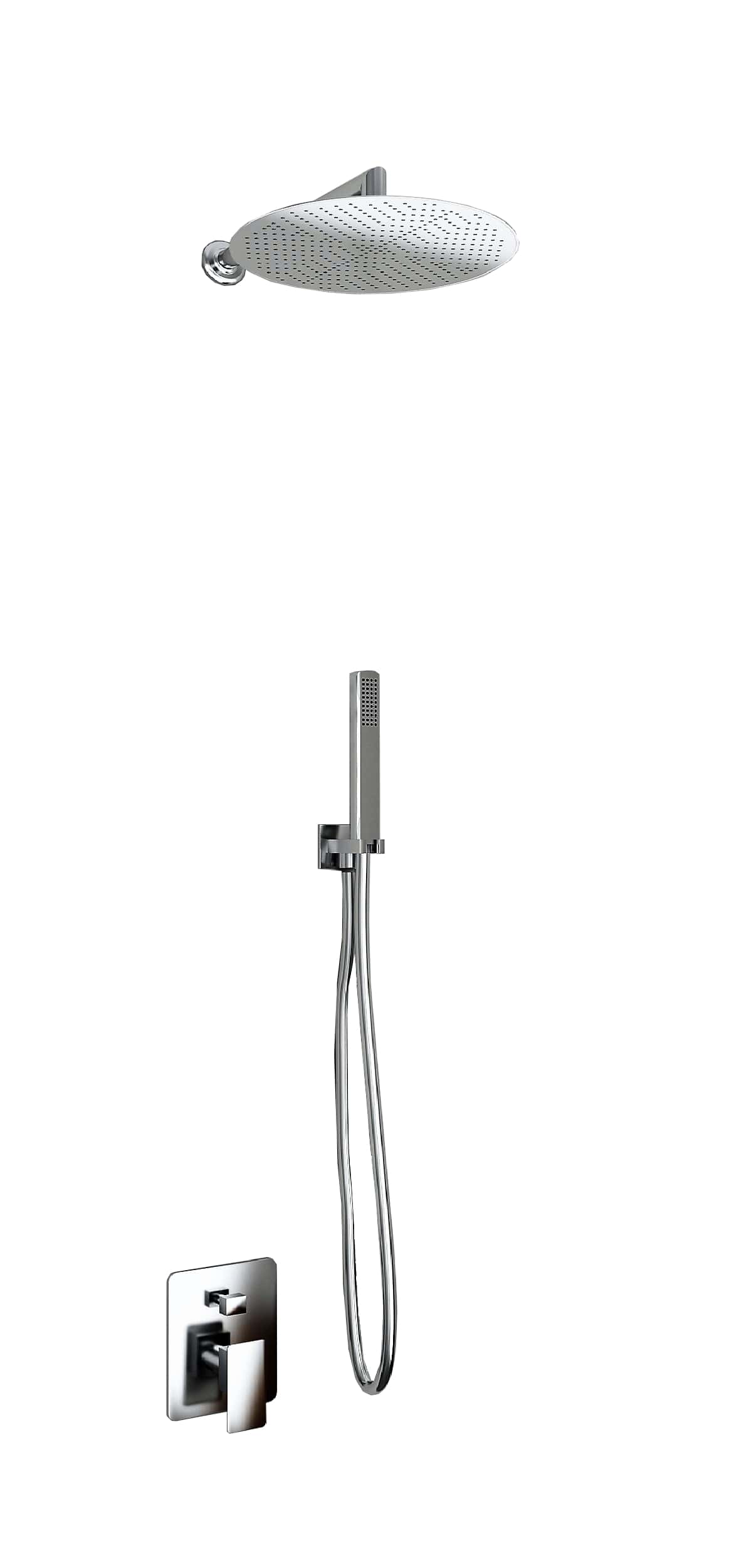 foto del prodotto kit doccia 2 vie soffione acciaio inox slim 2 mm braccio doccia presa acqua flessibile doccino soffione diam.25 cm con braccio da parete