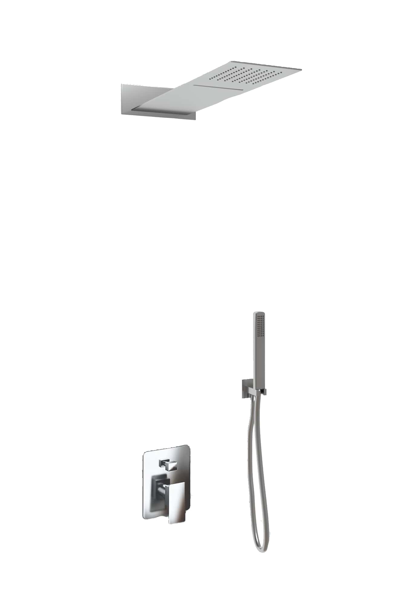 foto del prodotto kit doccia 3 vie soffione rettangolare acciaio inox 55x23 cm slim 2,5 mm con cascata cervicale presa acqua flessibile doccino