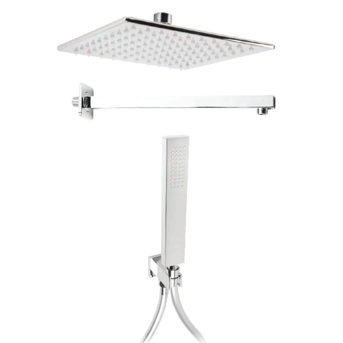 foto del prodotto kit doccia 5pz soffione 25x25 presa acqua braccio doccia flex e doccetta metaform