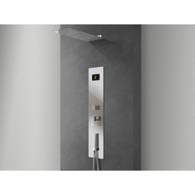 foto del prodotto kit doccia a 4 vie con idromassaggio e cascata acciaio inox da incasso fornito completo nala