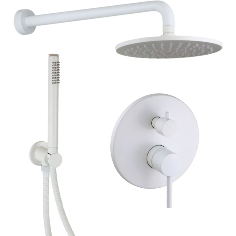 foto del prodotto kit doccia completo in colore bianco opaco soffione 200 mm pollini jessy c477355255bo bianco opaco