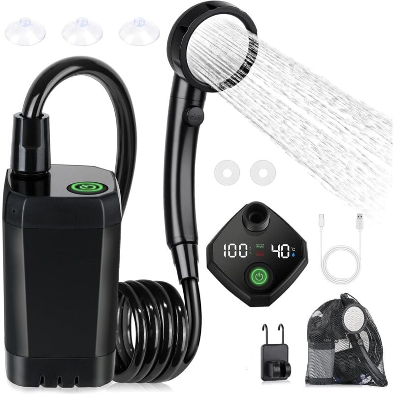 foto del prodotto kit doccia da campeggio, doccia portatile, pompa elettrica ricaricabile, impermeabile, con display intelligente e soffione doccia a 4 modalit per