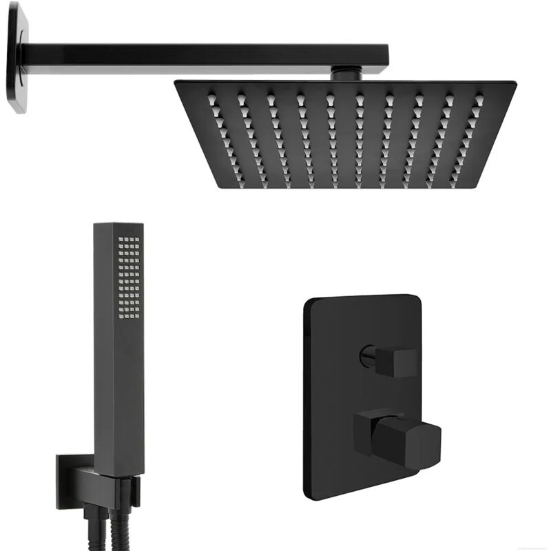 foto del prodotto kit doccia da incasso con soffione 20 cm e set completo nero opaco lotus