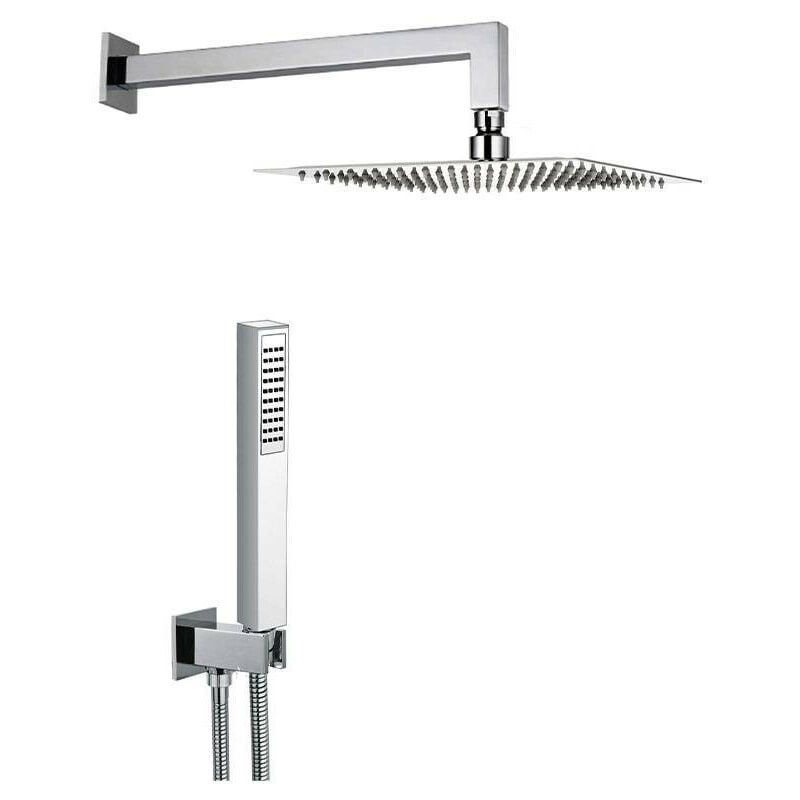 foto del prodotto kit doccia estro quadro 20q in inox cromato dal design moderno con braccio doccia + soffione 200x200 mm