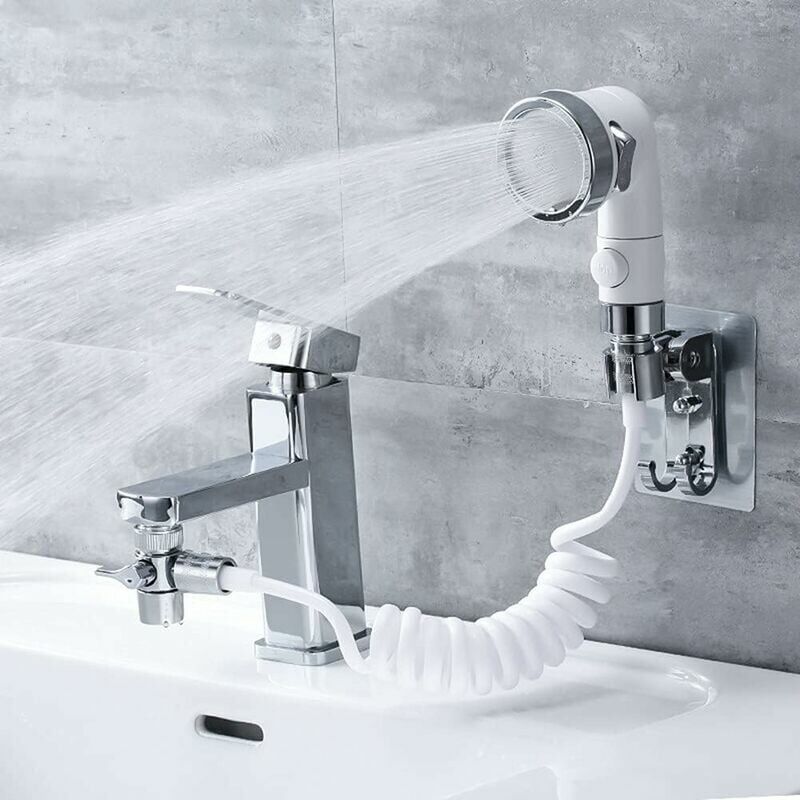 foto del prodotto kit doccia per lavabo, tre getti disponibili, soffione doccia con rubinetto e tubo telescopico da 3 m, comodo per bagno e cucina rubinetto non