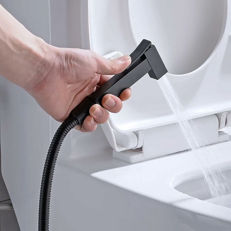foto del prodotto kit doccia per wc, spruzzatore per bidet portatile nero, spruzzatore per bidet in ottone, kit completo per doccia per wc a parete per la pulizia del