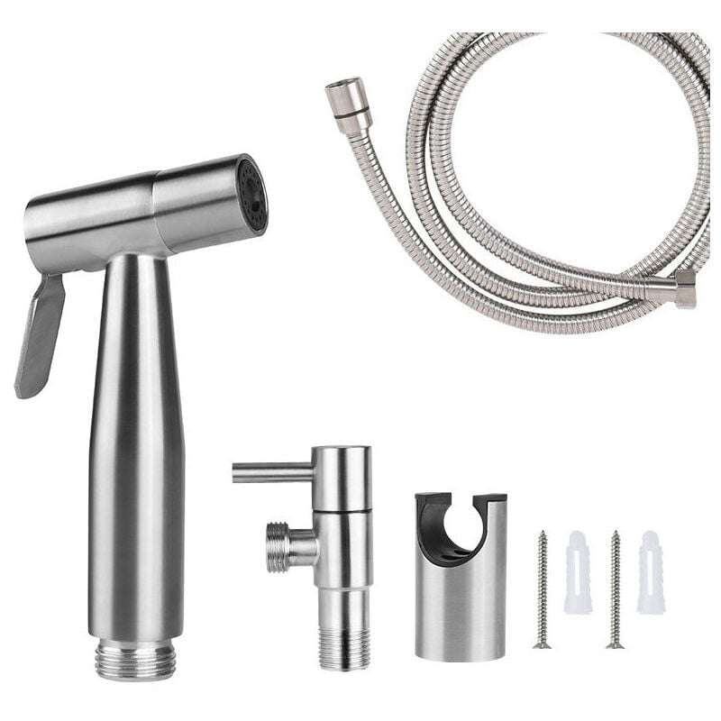 foto del prodotto kit doccia per wc, tubo flessibile da 1,5 m e supporto, adattatori fdc argento g1 2