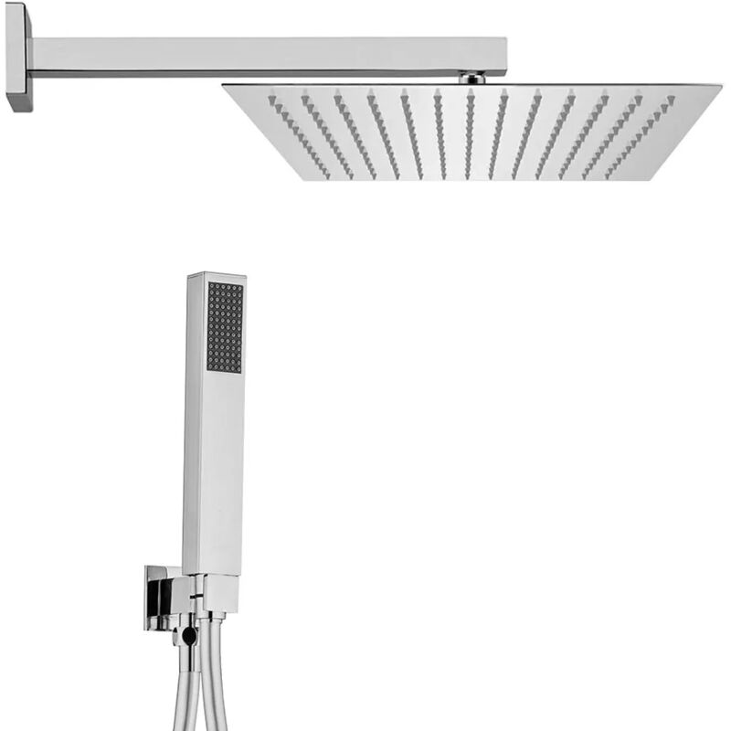 foto del prodotto kit doccia quadrato ottone cromo flex pvc soffione 20x20 cm braccio 30 cm