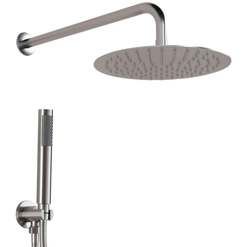 foto del prodotto kit doccia satinato con braccio 35 soffione 25 e set doccia completo gemini