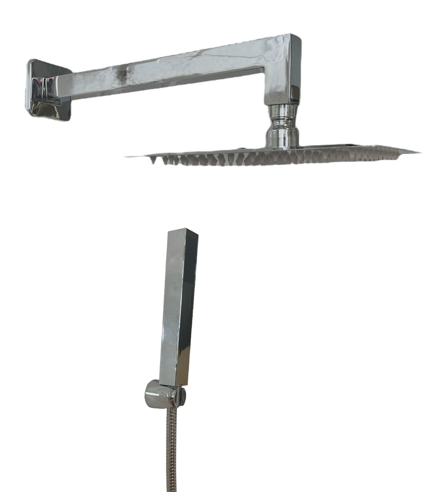 foto del prodotto kit doccia squadrato completo di braccio doccia e soffione e doccetta