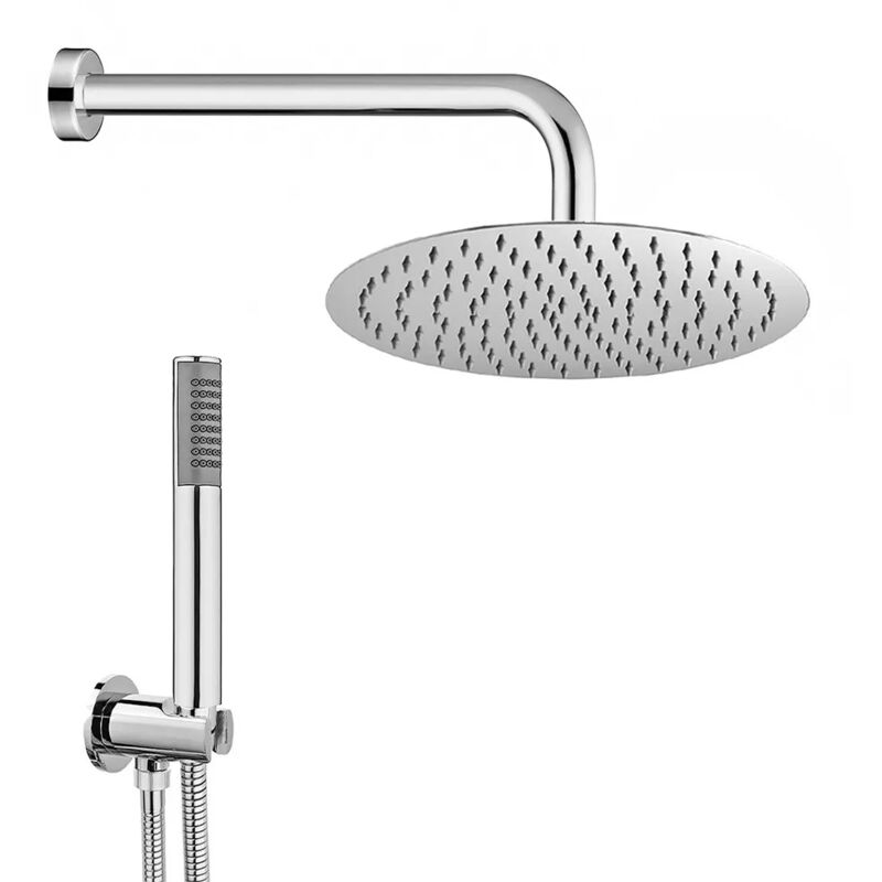 foto del prodotto kit doccia tondo cromo con set doccia soffione acciaio 25 cm e braccio 40 cm