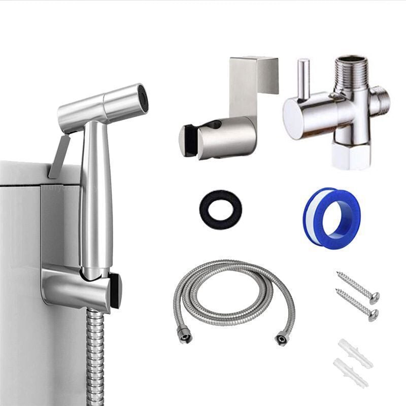 foto del prodotto kit doccia wc miscelatore termostatico soffione doccia con doccetta per igiene intima antiscottatura in ottone cromato set doccia bidet wc bidet