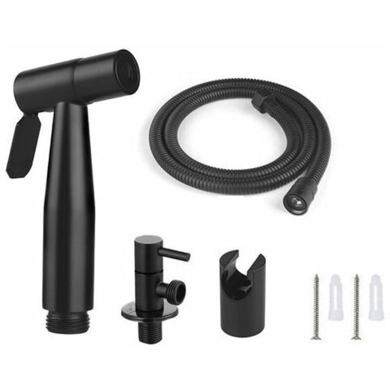 foto del prodotto kit doccia wc, tubo flessibile da 1,5 m e supporto, adattatori neri g1 2