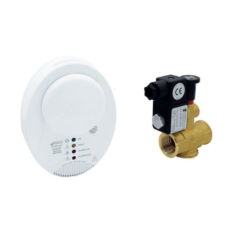 foto del prodotto kit doppio rilevatore gas uso civile con ev riarmo manuale na kit riv.040206 met. co +ev na 3/4 042301