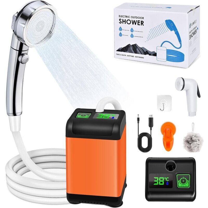 foto del prodotto kit douche de camping, camping douche portable, 6000mah pompe de douche lectrique rechargeable avec intelligent de temp rature et pression d eau