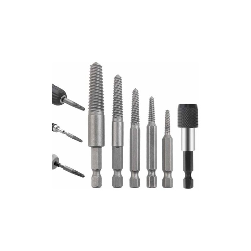 foto del prodotto kit estrattore viti, kit estrattore viti in acciaio al cromo molibdeno da 6 pezzi, accessori per trapano resistenti all usura per estrattori di viti
