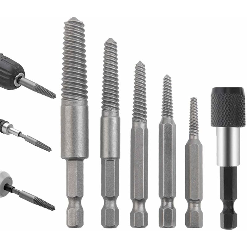 foto del prodotto kit estrattore viti, kit estrattore viti in acciaio al cromo molibdeno da 6 pezzi, accessori per trapano resistenti all usura per estrattori di viti