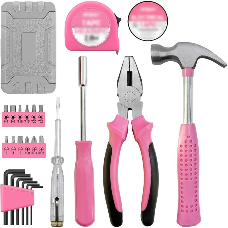 foto del prodotto kit fai da te da 24 pezzi rosa per donna. piccola cassetta degli attrezzi ideale per principianti, per casa e ufficio