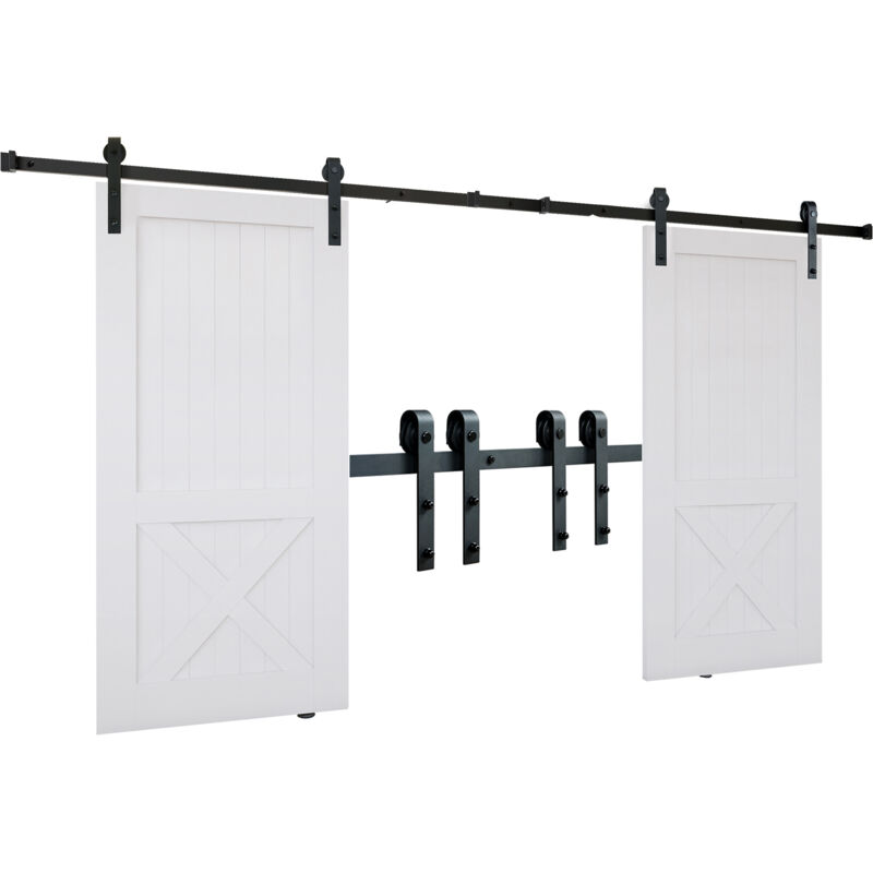 foto del prodotto kit ferramenta per porta scorrevole da 8 piedi binario resistente da 330 libbre per porte doppie, adatto per pannelli larghi 3,7 4,3 piedi, spessi
