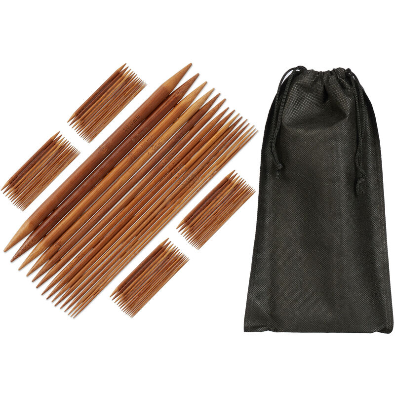 foto del prodotto kit ferri doppia punta, set da 75 knitting needles per lavorare a maglia, 15 misure 2 mm fino 10 mm, marroni relaxdays