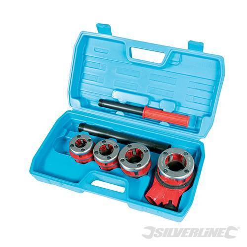 foto del prodotto kit filettatura silverline per tubi del gas set completo in acciao 1 2, 3 4, 1, 1 4 pollici prezzo